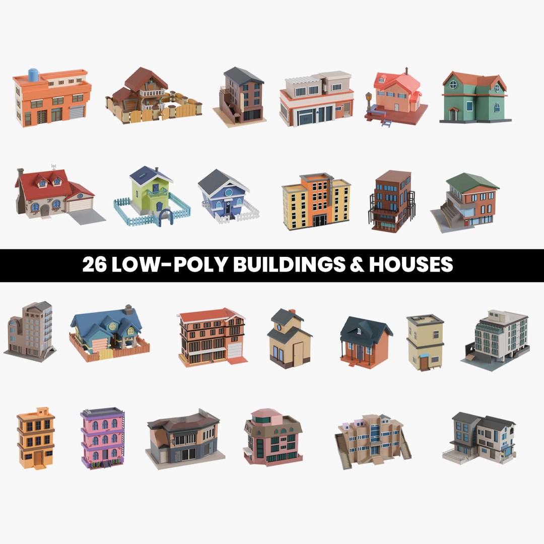 26 Lowpoly Buildings and Houses 3D Model  Pack 3D model https://p.turbosquid.com/ts-thumb/1U/wLObDr/um/12001200/jpg/1761029945/1920x1080/fit_q87/35994b74831c2acc4e8734bfb5b2e01227c57ef3/12001200.jpg