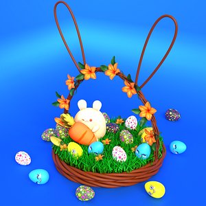 Easter eggs basket with bunny 3D model