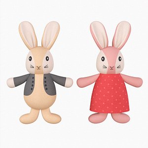 Bunny toy girl and boy 3D