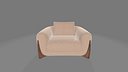 Modern Beige Boucle Armchair 3D Model with Wooden Legs
