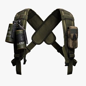 3D Green Tactical Harness - Smoke Grenade Ready 3D Model