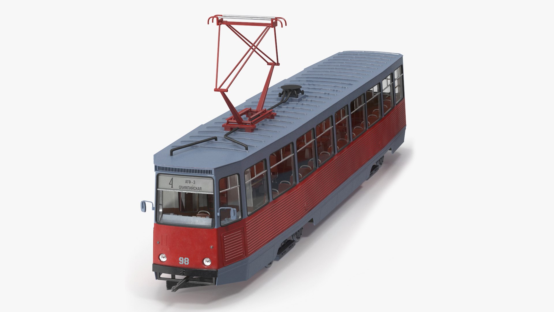 Retro Soviet Tram KTM-5 New Rigged for Cinema 4D 3D model preview