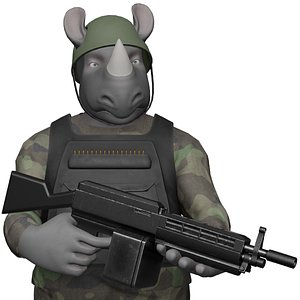 Character Military Rhino with Weapon LMG model
