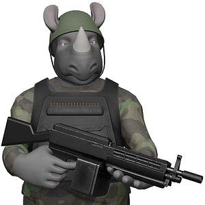 Character Military Rhino with Weapon LMG