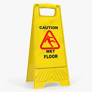 3D caution wet floor sign model