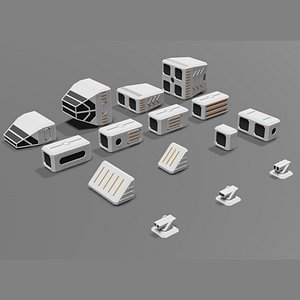 set 15 spaceship modules 3D