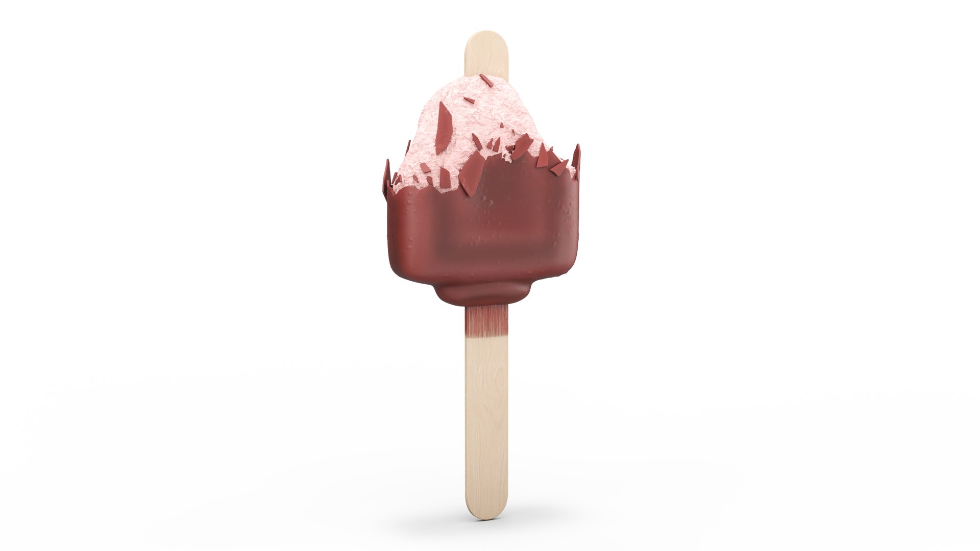 Eaten Strawberry Ice Cream Bar Dipped In Chocolate 3D Model