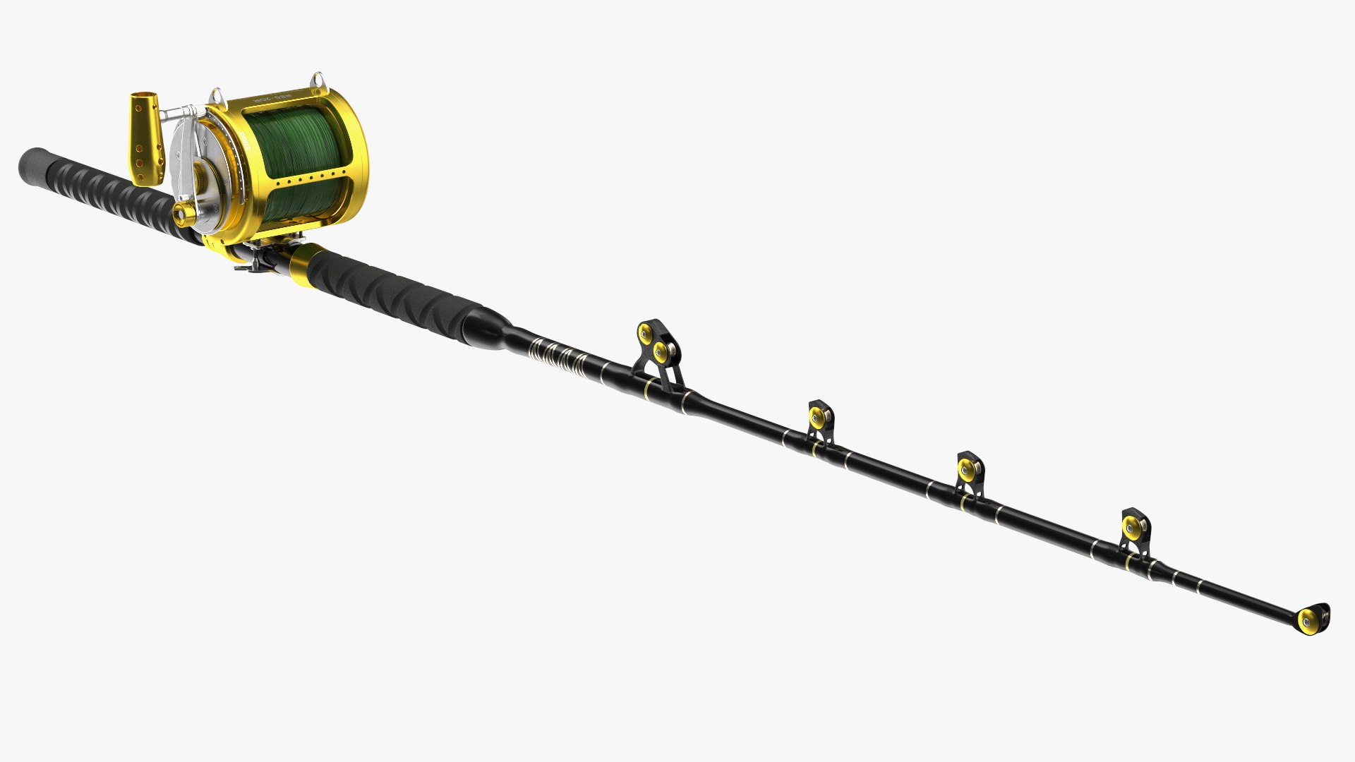 EatMyTackle 80 Wide 2Speed Fishing Reel Bue Marlin Tournament Rod Rigged 3D model preview