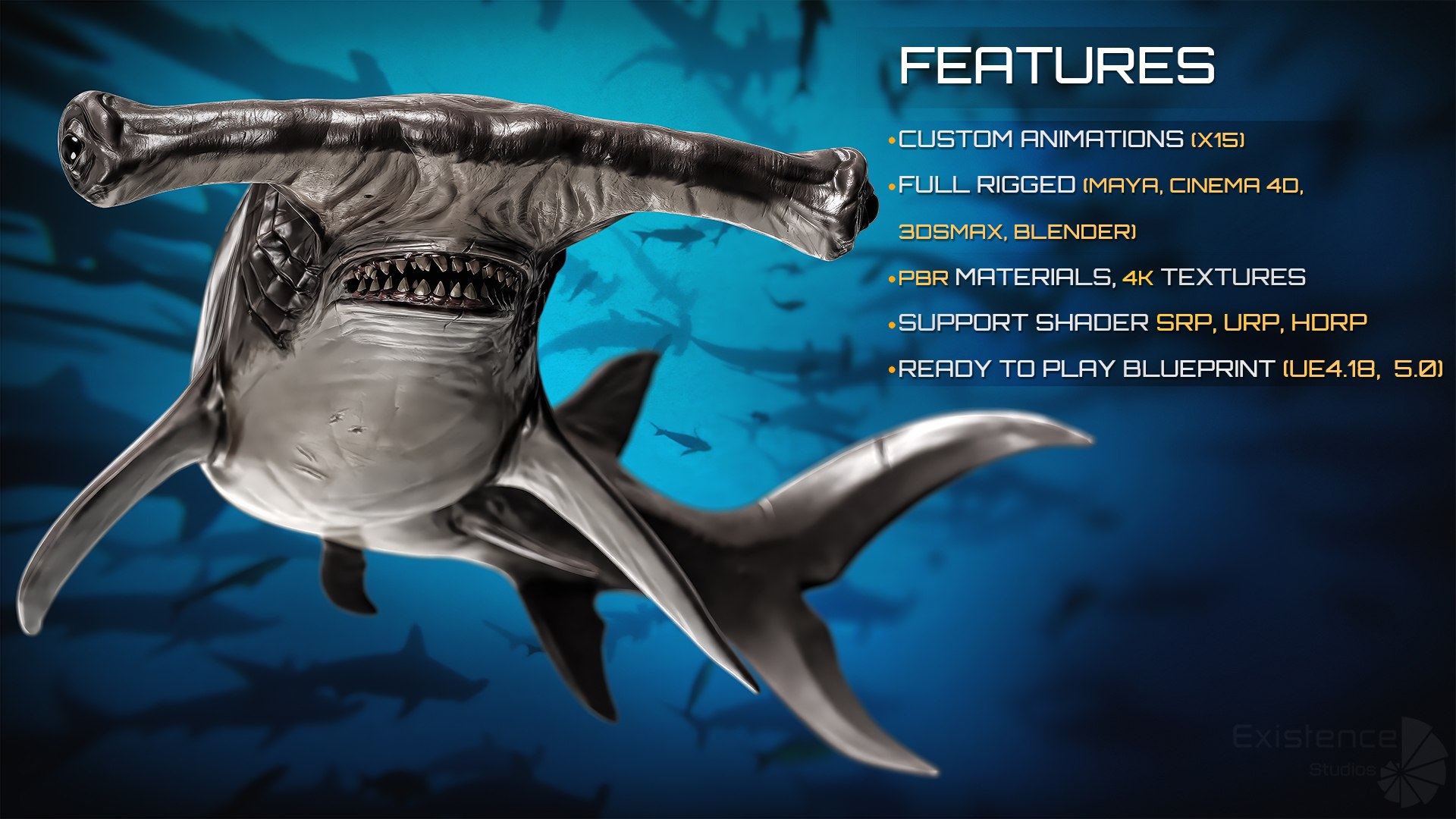 3D Hammerhead Shark - Ocean Predator - Underwater Creature - 29