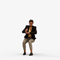 00333Siti009 - Adult Caucasian woman sitting in office with smartphone autumn attire