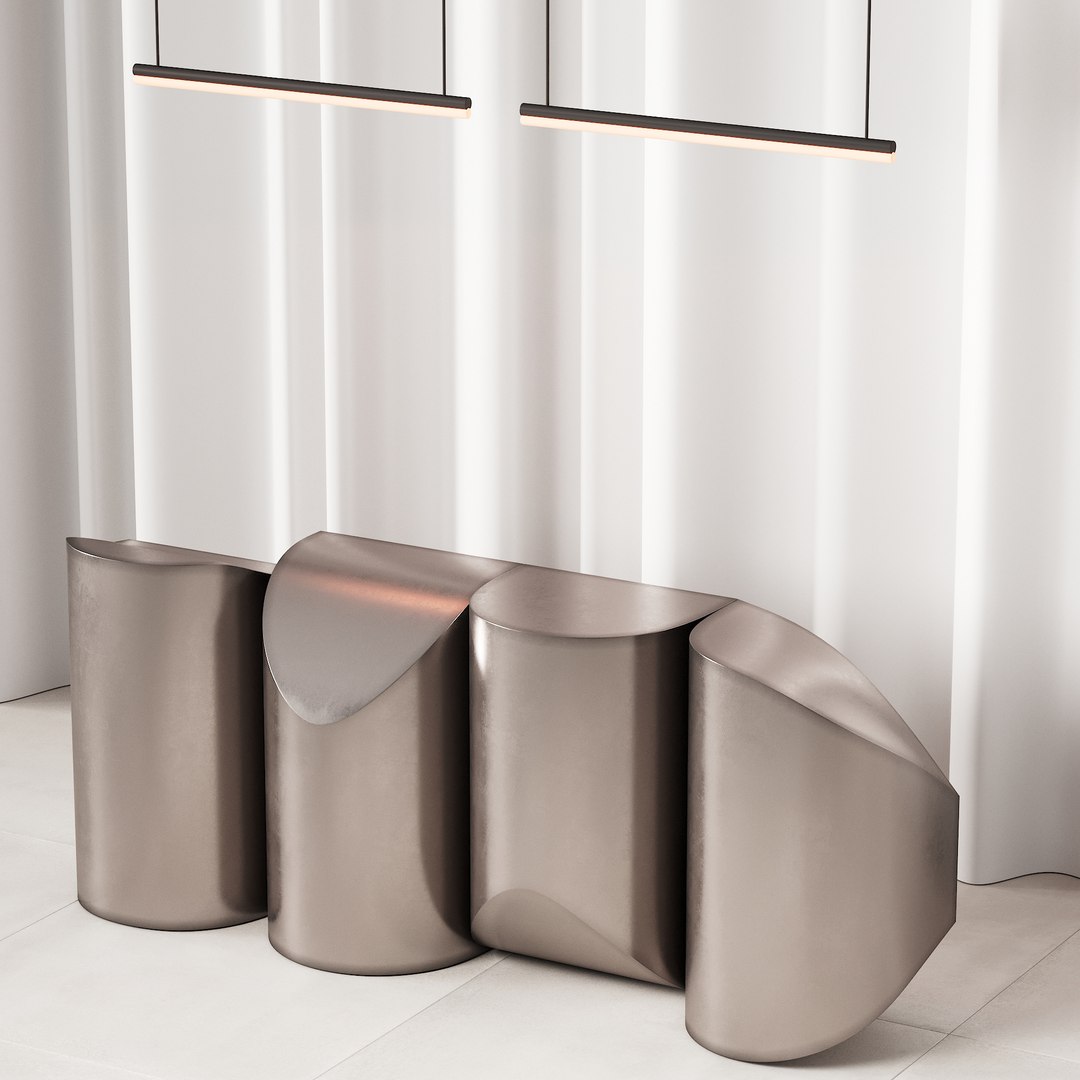 3D 381 Office Furniture 19 Reception Desk 14 Sculptural Metal With Wave ...
