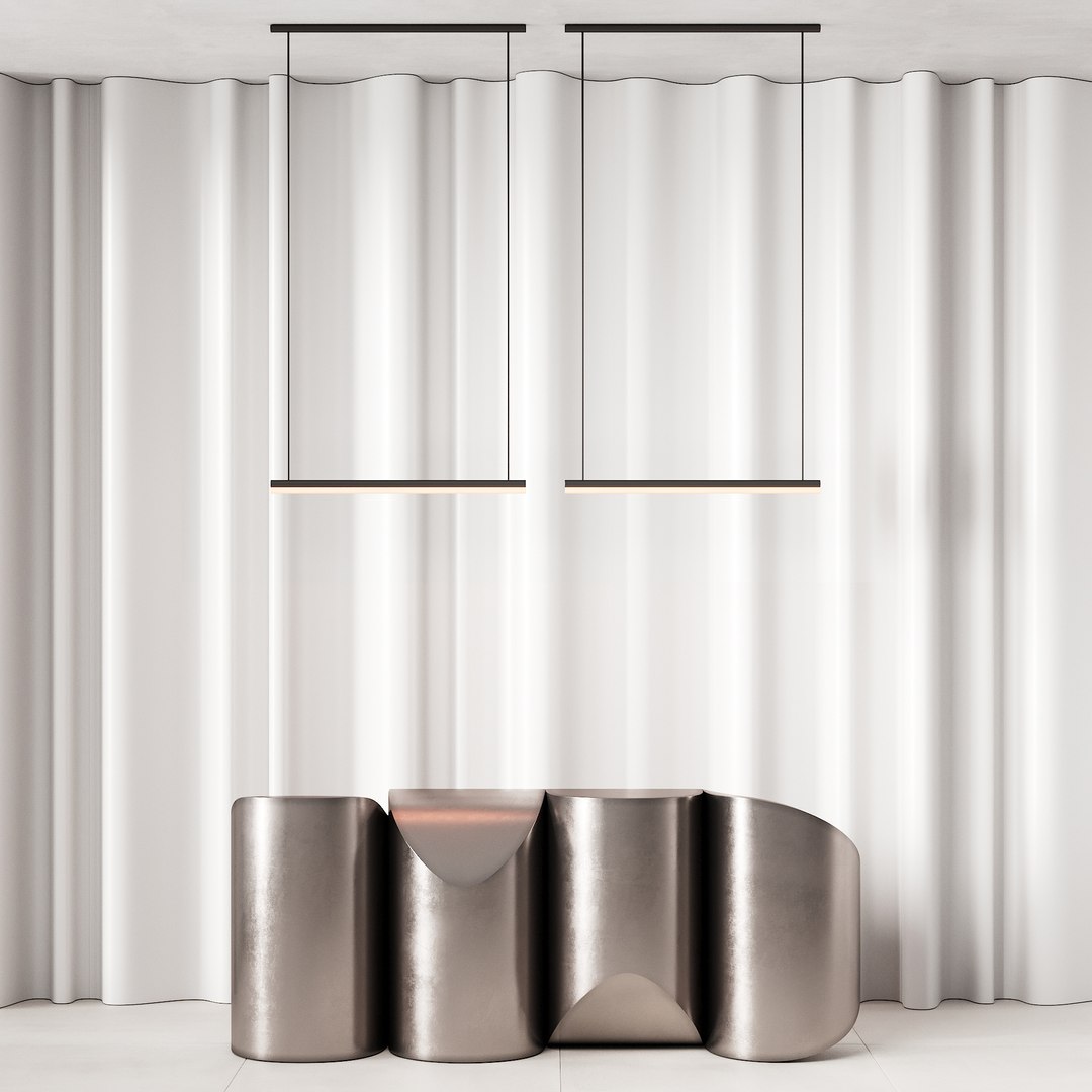 3D 381 Office Furniture 19 Reception Desk 14 Sculptural Metal With Wave ...