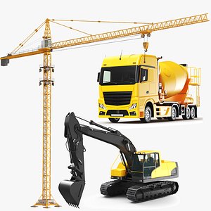 Three Detailed Heavy Construction Machinery