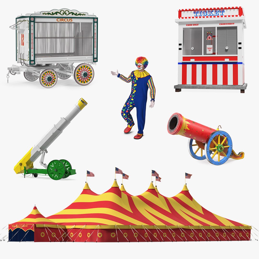 Clown with Circus Equipment Collection 3 3D model preview