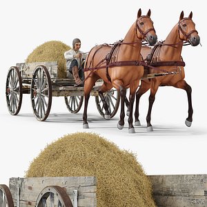 Medieval Peasant with Wagon of Hay