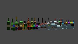 Low Poly Glasses and Bottles Set