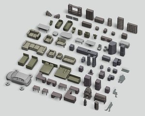 Interior Furniture 3D Models - 79 STL Pack for Dollhouse Diorama Miniatures scale 1 50