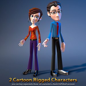 2 rigged cartoon office 3D model