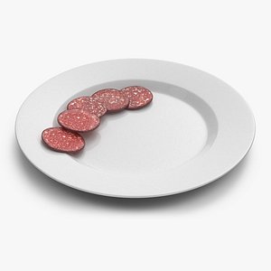 Raw Smoked Sausage on Plate 3D model