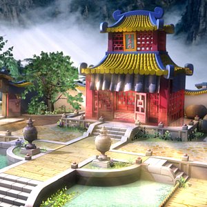 Small courtyard style  Chinese style garden Small courtyard garden pond yard attic 3D