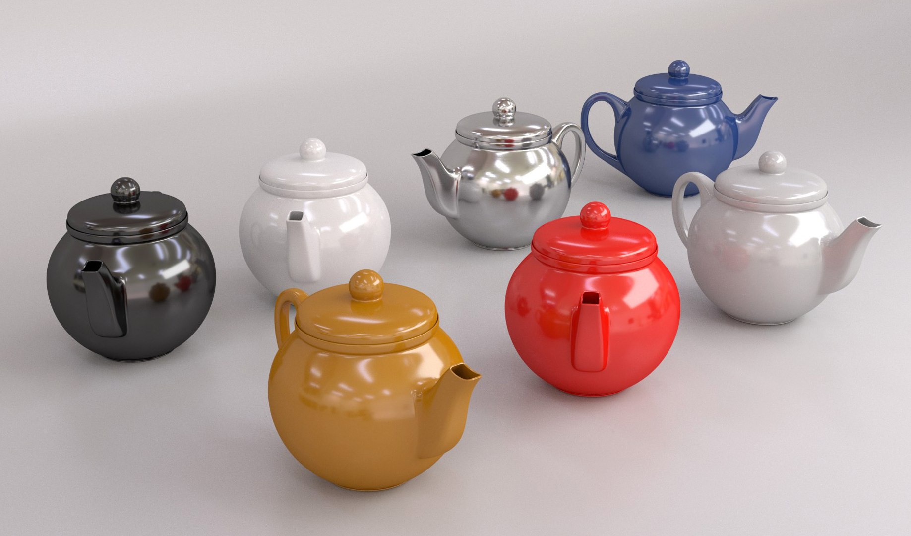 colorful teapot set 3d obj