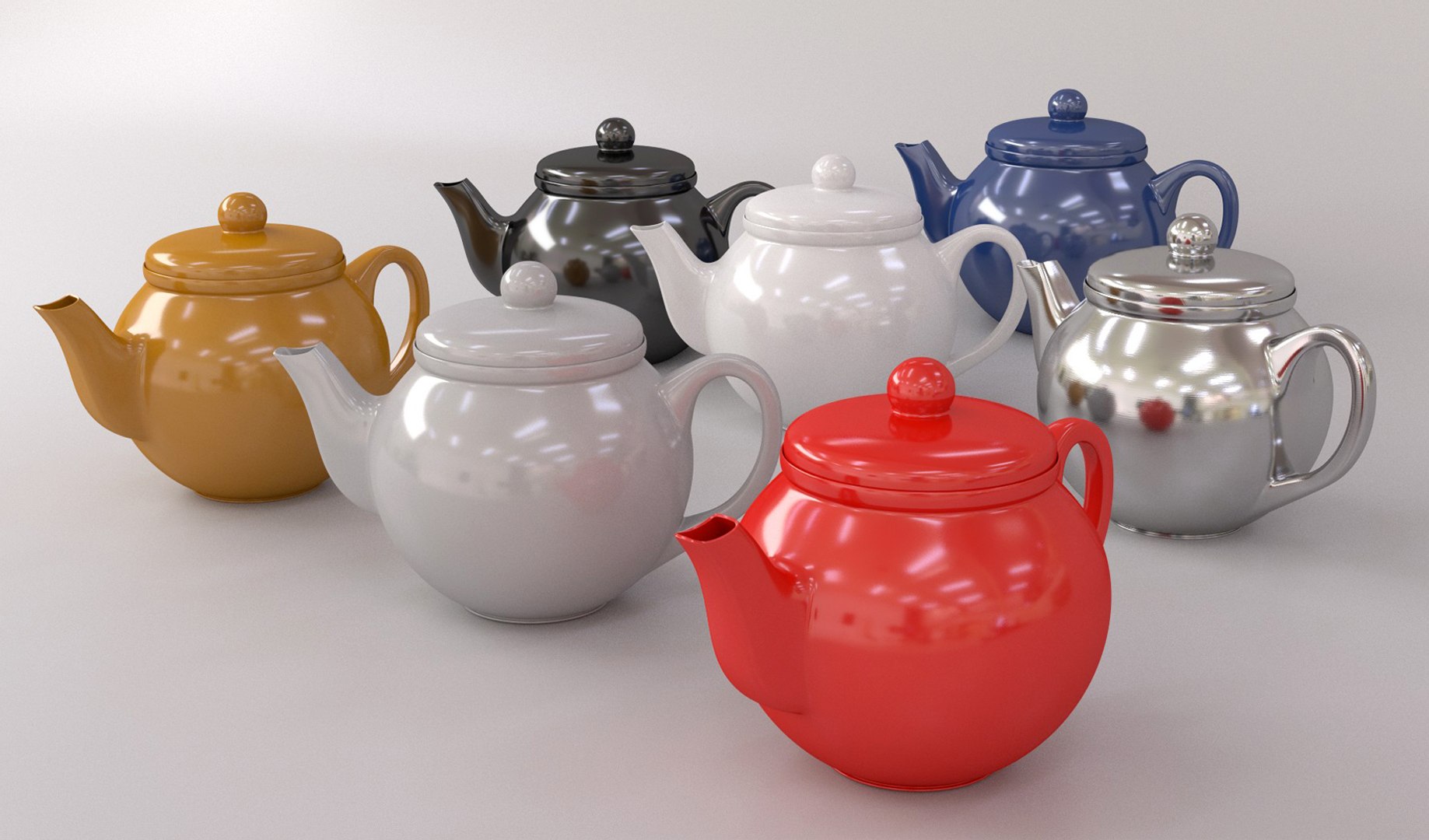 colorful teapot set 3d obj