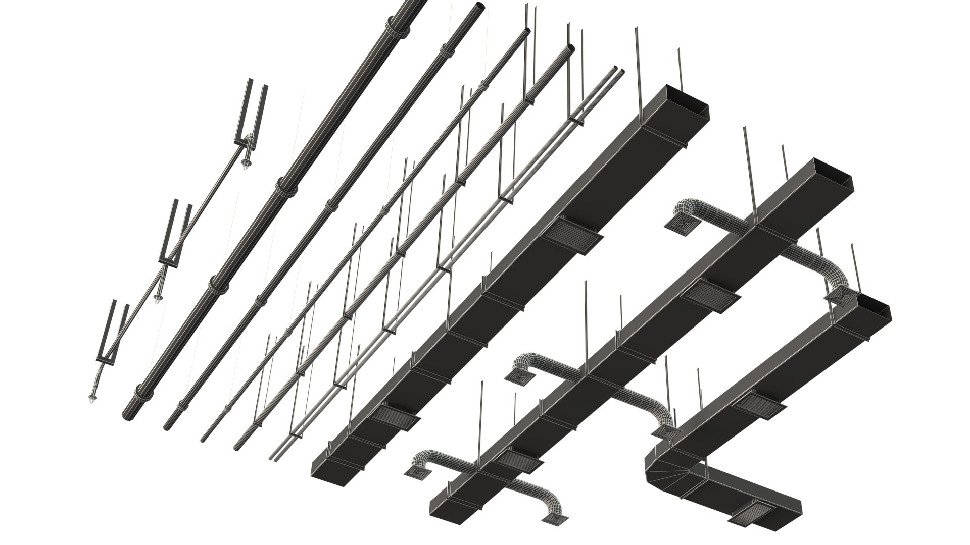 Suspended MEP Systems 3D Model - HVAC Fire Sprinkler And Electrical ...