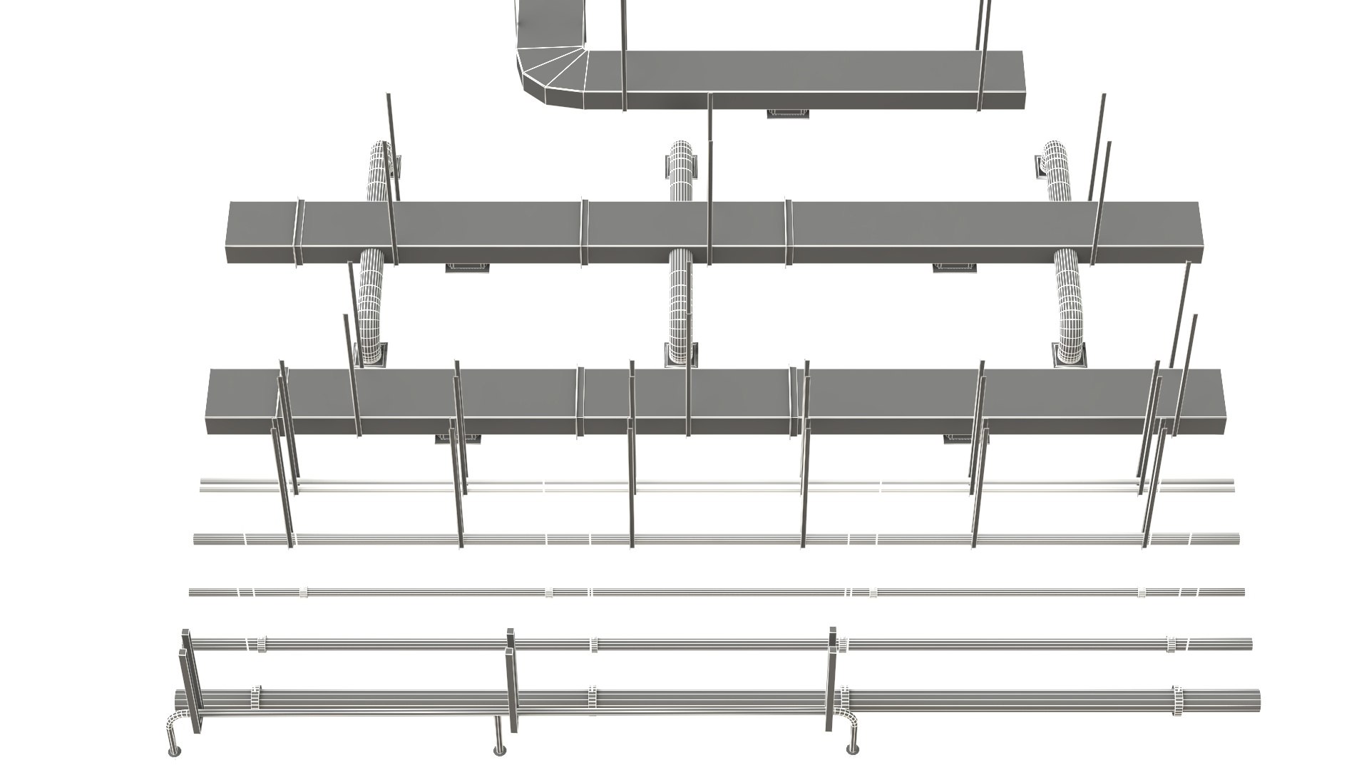 Suspended MEP Systems 3D Model - HVAC Fire Sprinkler And Electrical ...