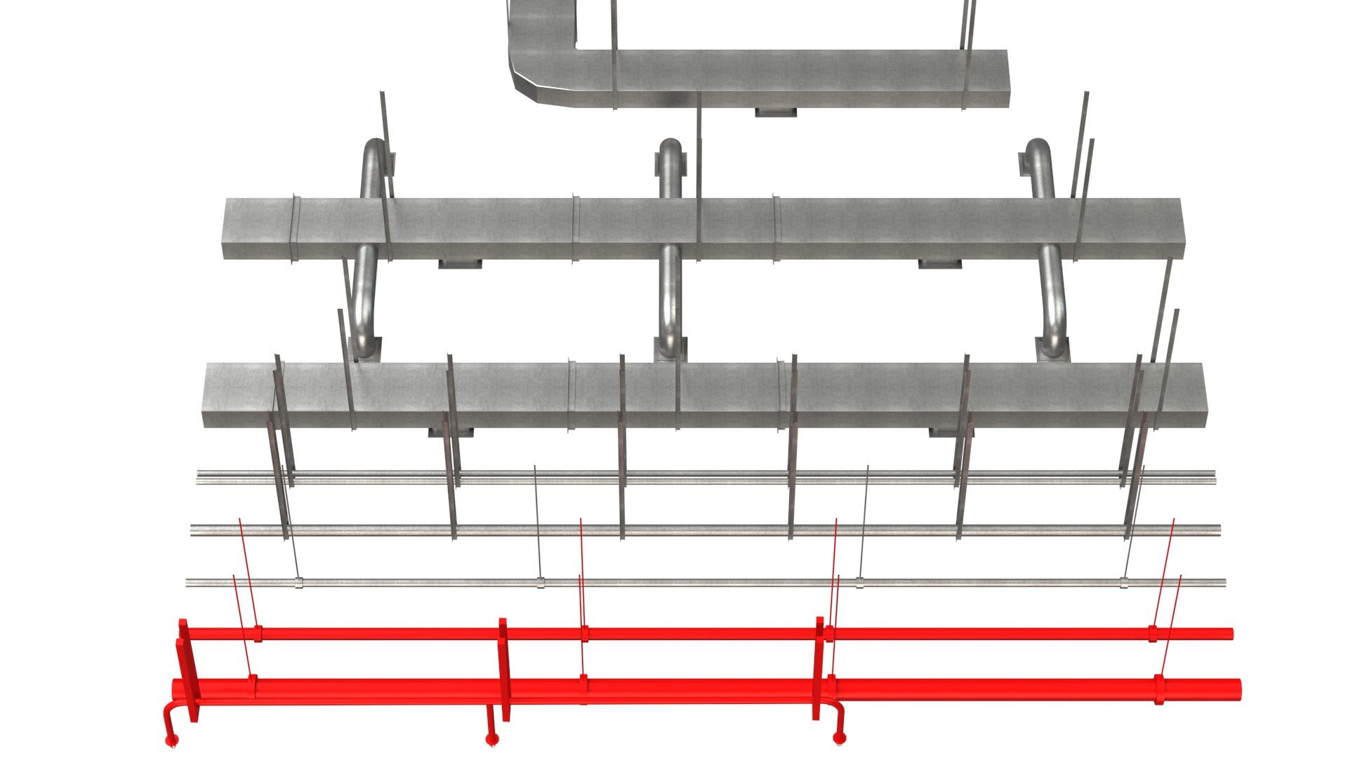 Suspended MEP Systems 3D Model - HVAC Fire Sprinkler And Electrical ...