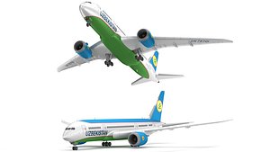 3D Boeing 787-8 passenger aircraft of Uzbekistan Airways model