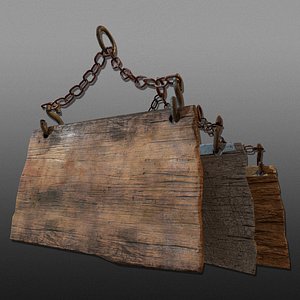 Hanging Wooden Signs - Game Ready
