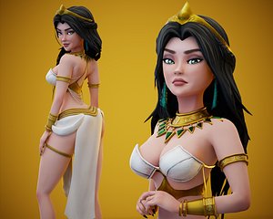 Cartoon Game Egyptian Ancient Girl Character Rigged 3D model