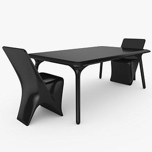 3D Modern  dinner chair and table  Black model