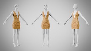 Dress 34 Amber Bloom Brocade 3D model