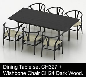 hardwood dining table wishbone chair 3d model