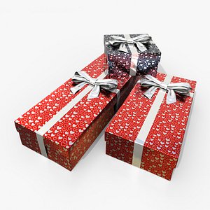 Gift Boxes - Low and Long Trio with Glossy Ribbon Bow 3D