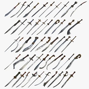 3D Fantasy RPG Sword Blade Knife Cleaver Longsword Shortsword Falchion Gladius Cutlass Jian Claymore Broadsword Katana Odachi Shamshir Scimitar Machete Saber Flamberge Zweihander Sappara Khopesh Seax Collection