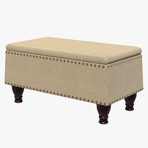 Storage Linen Bench with Nailhead Trim and Hinged Lid