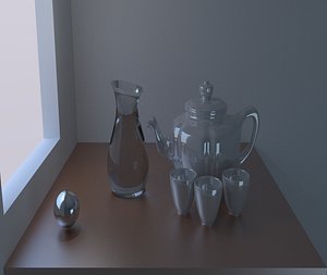 free teapot mugs table 3d model