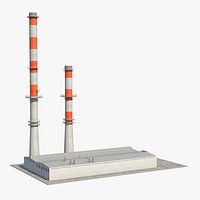 Factory Building with Industrial Chimney Pipes