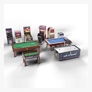 Game Room Mega Pack - 10 Assets Arcade Pinball Pool Foosball Jukebox PBR
