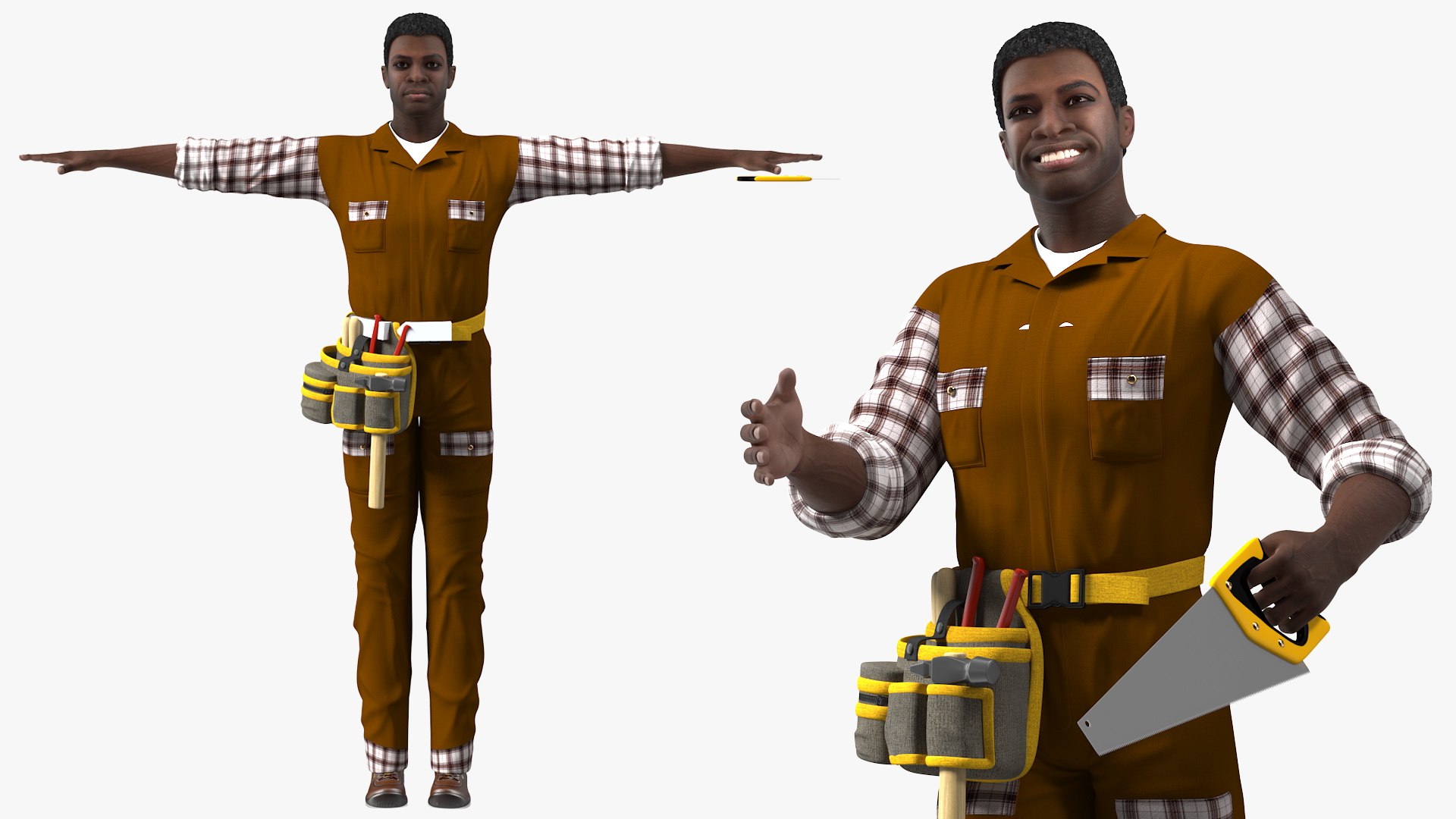Afro American Carpenter Rigged for Maya 3D model preview
