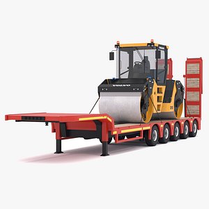 3D Lowboy Trailer with Volvo DD105 Road Roller Compactor