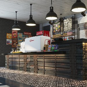 3D bar counter coffee restaurant