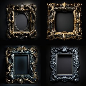 3D Baroque picture frames Pack 4 model