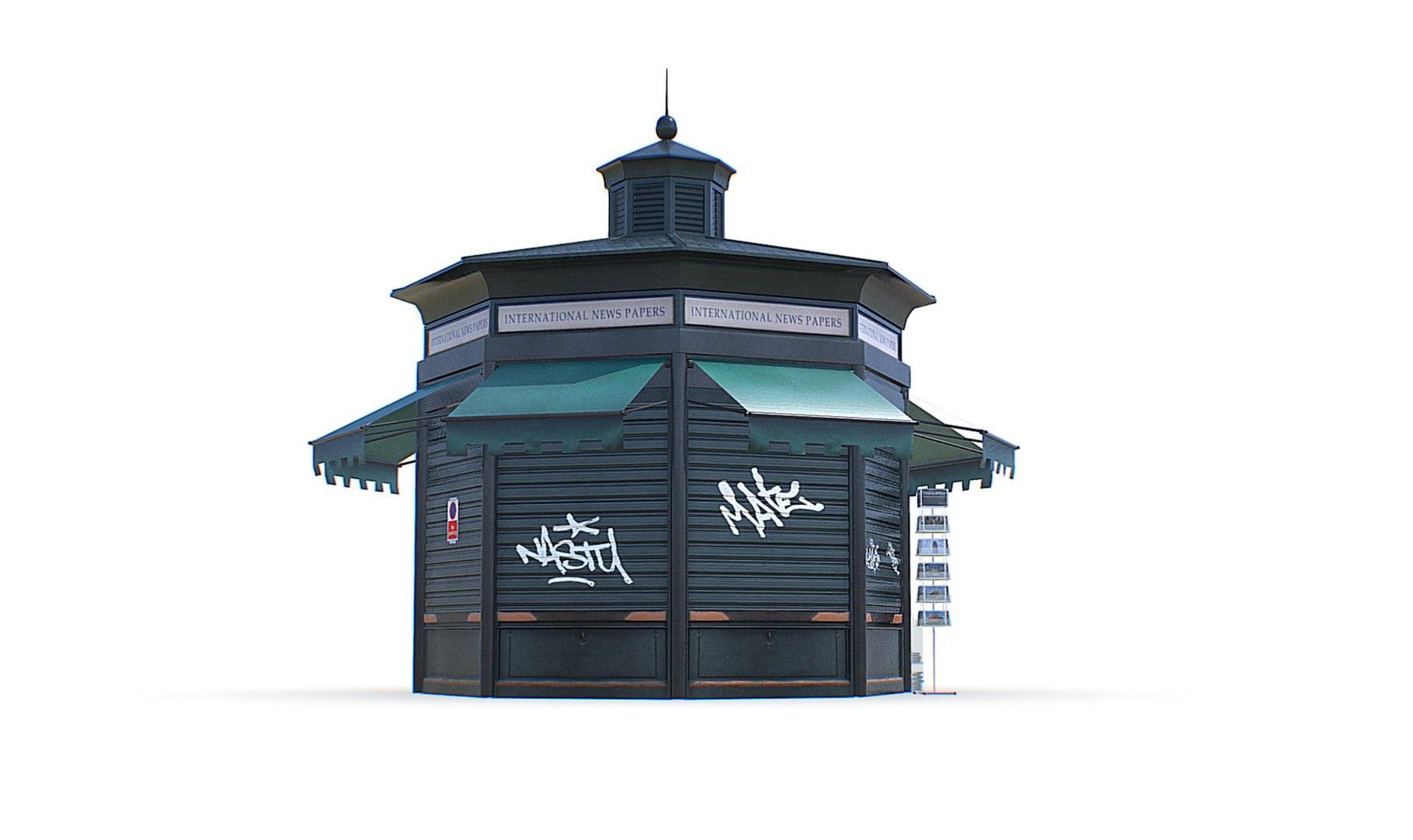 Photorealistic News Stand Kiosk Booth model https://p.turbosquid.com/ts-thumb/1c/gemhCy/xT/1/png/1732210718/1920x1080/fit_q87/5f9694fb3b8cc351236c864c07ac1a2771574f9d/1.jpg