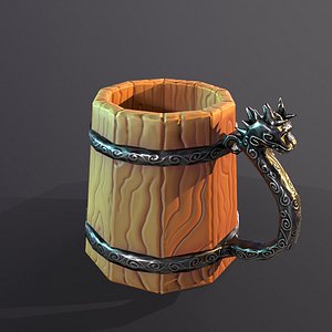 Lowpoly tavern viking beer mug stylized game asset 3D model