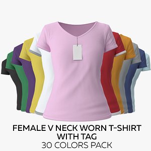 Female V Neck Worn With Tag 30 Colors Pack 3D model