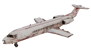 Wrecked civil aircraft among ruins 3D model