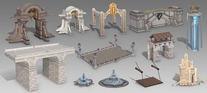 European gate wall arch stone bridge fountain building